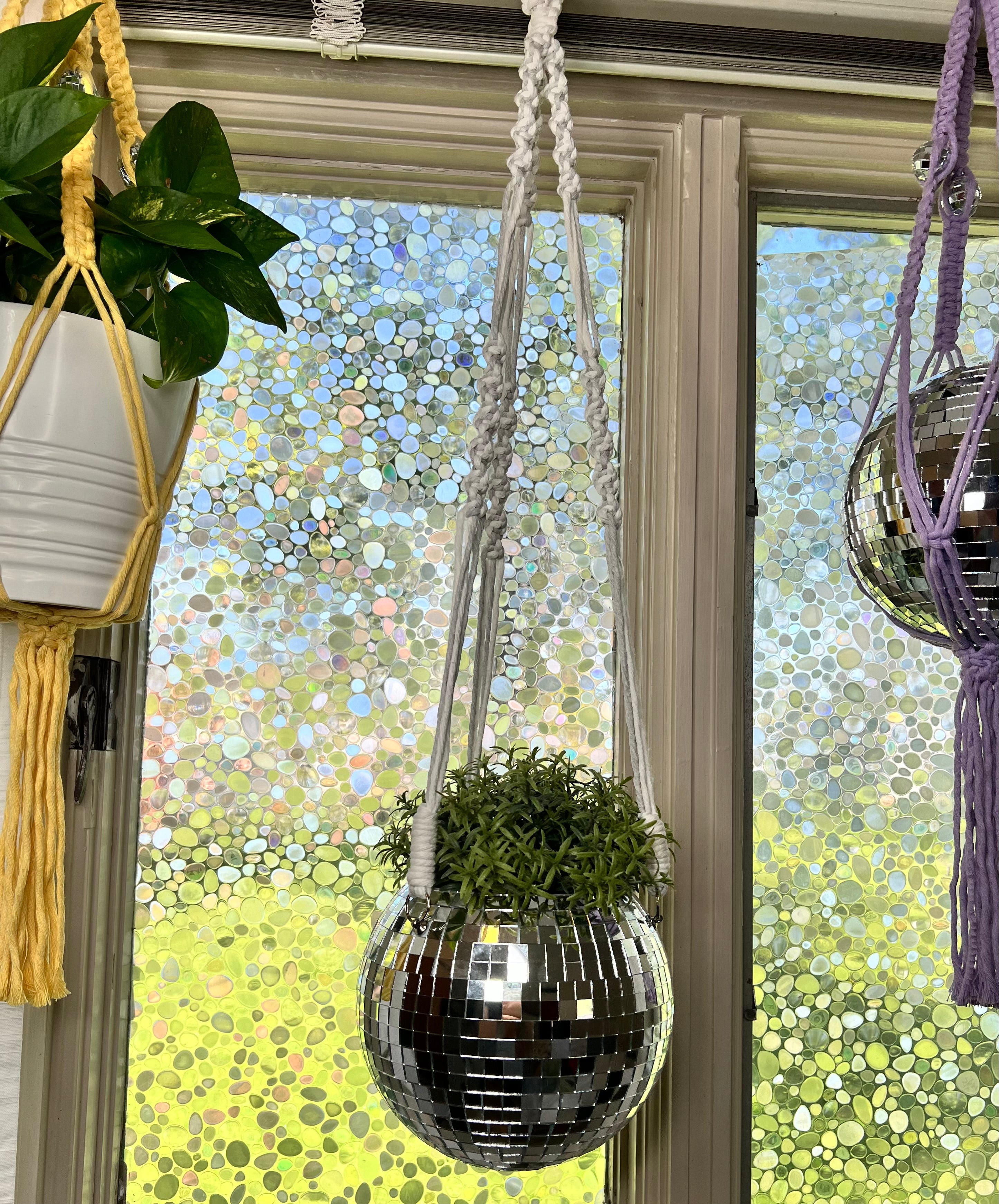 Mirror Ball Macrame Planter