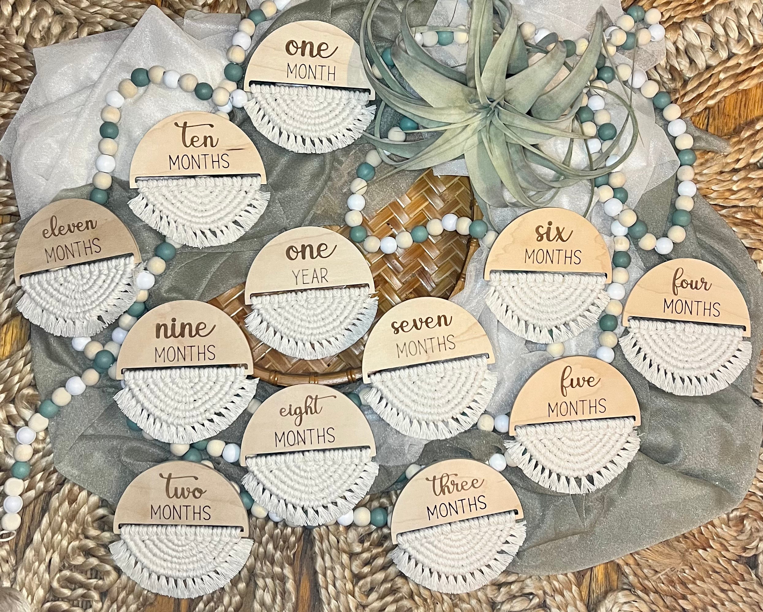 Baby Monthly Milestone Macrame & Wood Markers